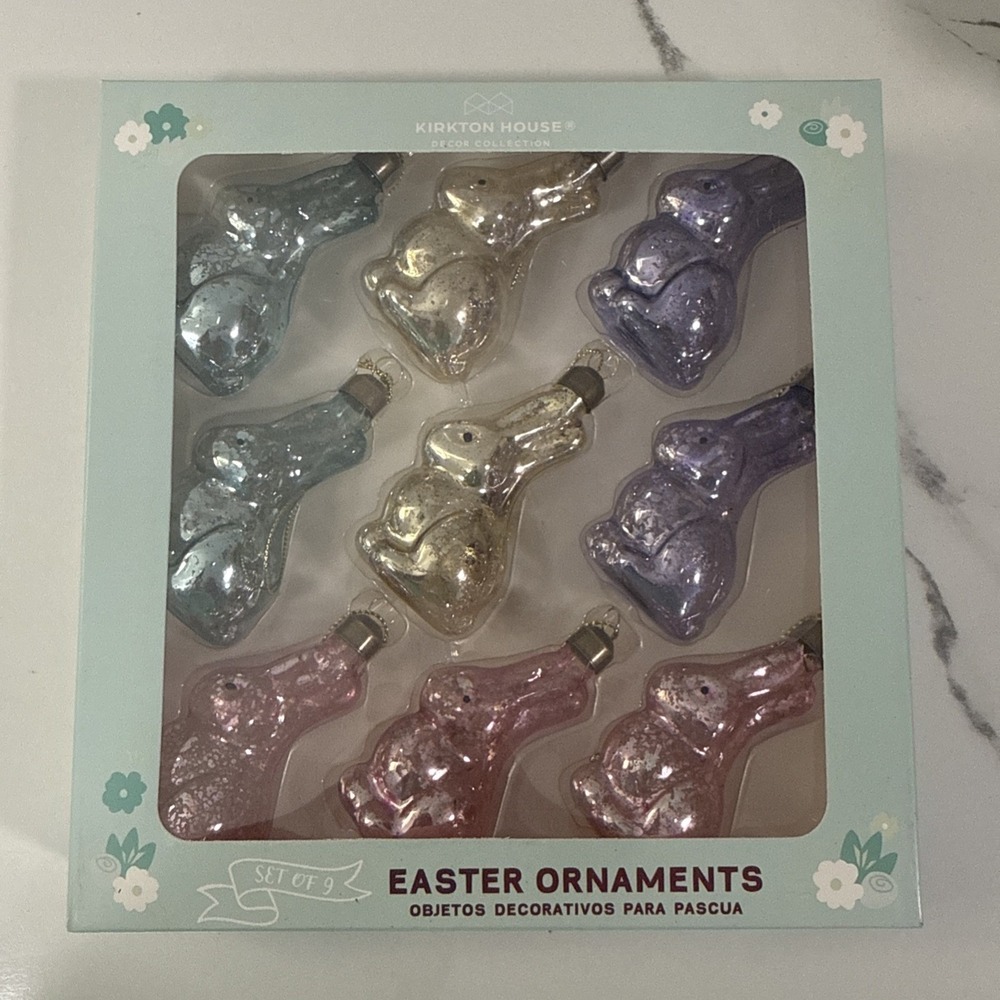 KIRKTON HOUSE Spring Easter Rabbit Bunny Glass Colorful Ornaments Set Of 9